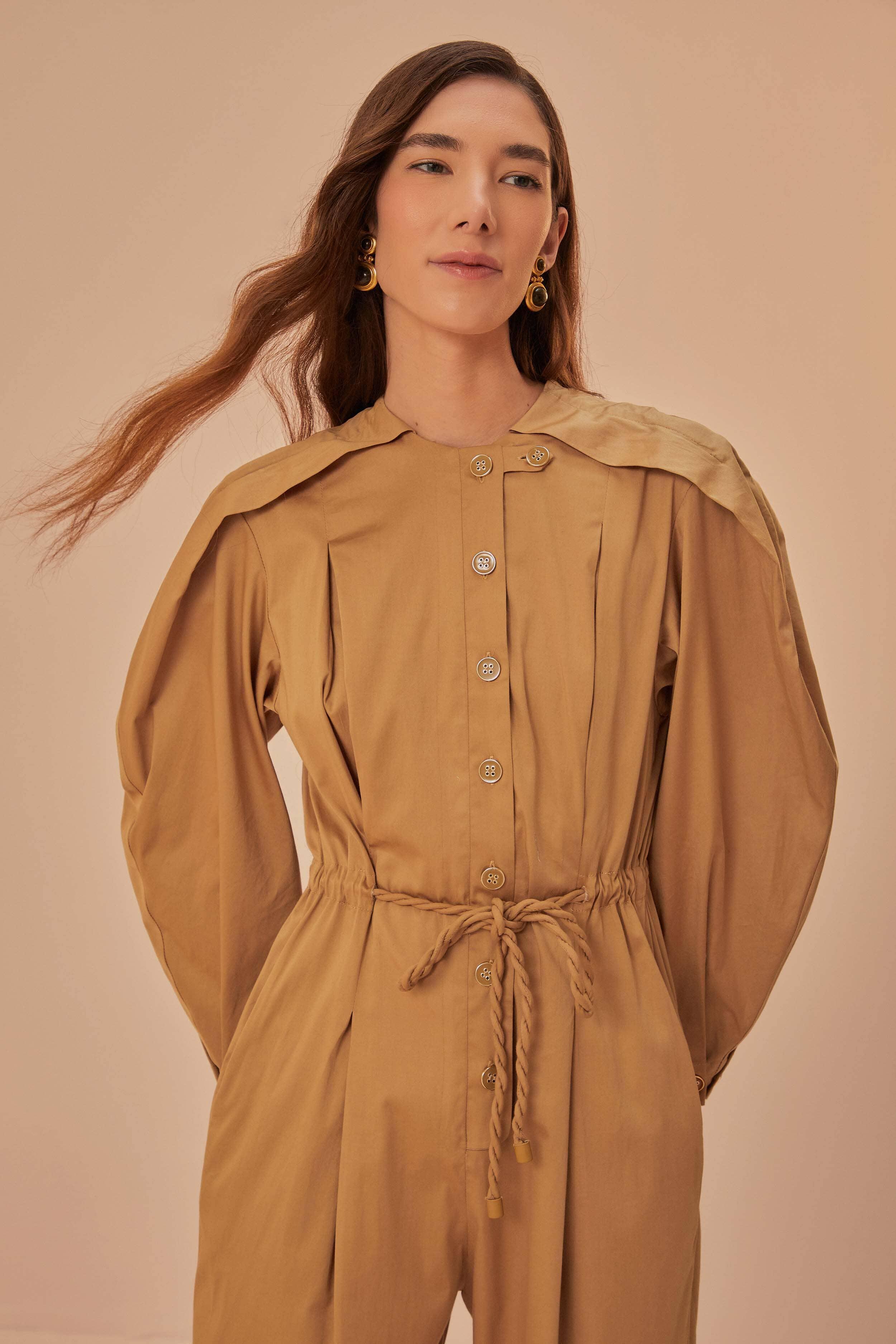 Brown Raglan Sleeve Jumpsuit Product Image