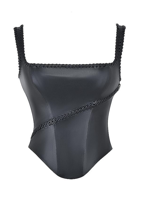 Leonie Black Vegan Leather Corset Product Image