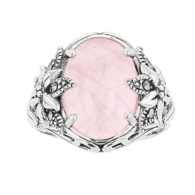 Lavish by TJM Sterling Silver Ice Rose Quartz Cabochon & Marcasite Ring, Womens Product Image