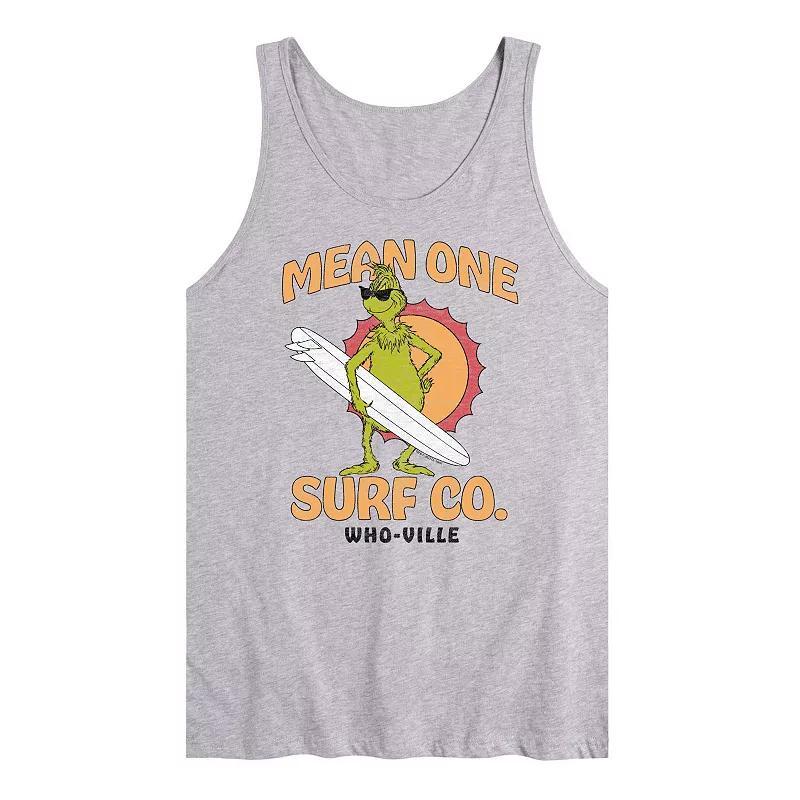 Mens Dr. Seuss The Grinch Mean One Surf Graphic Tank Top Grey Gray Product Image