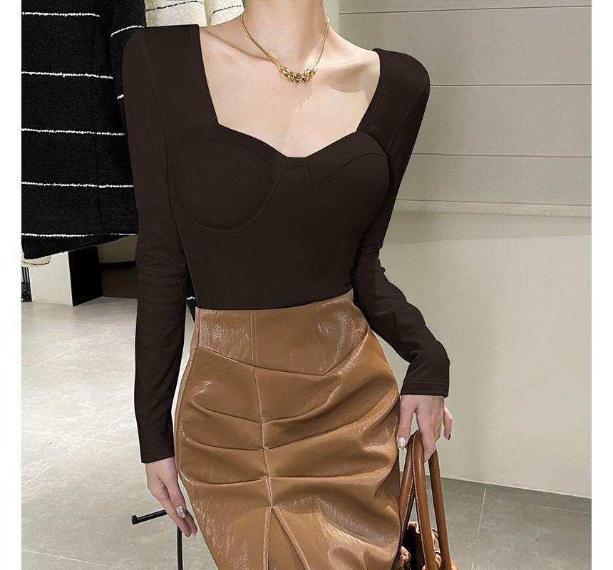 Padded Square-Neck Long-Sleeve Top Product Image