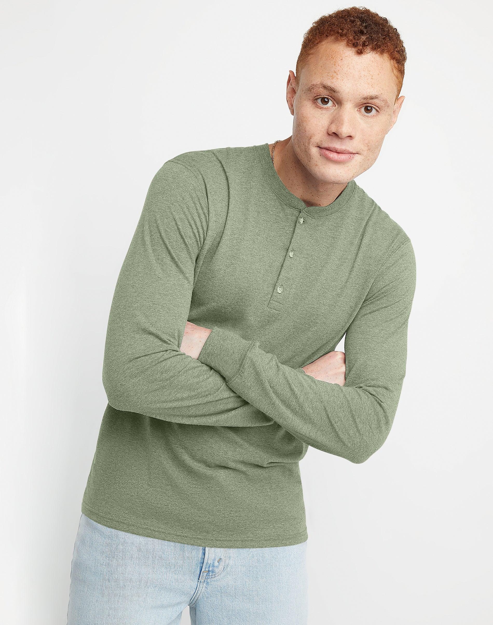 Mens Hanes Originals Tri-Blend Long Sleeve Henley T-shirt Product Image