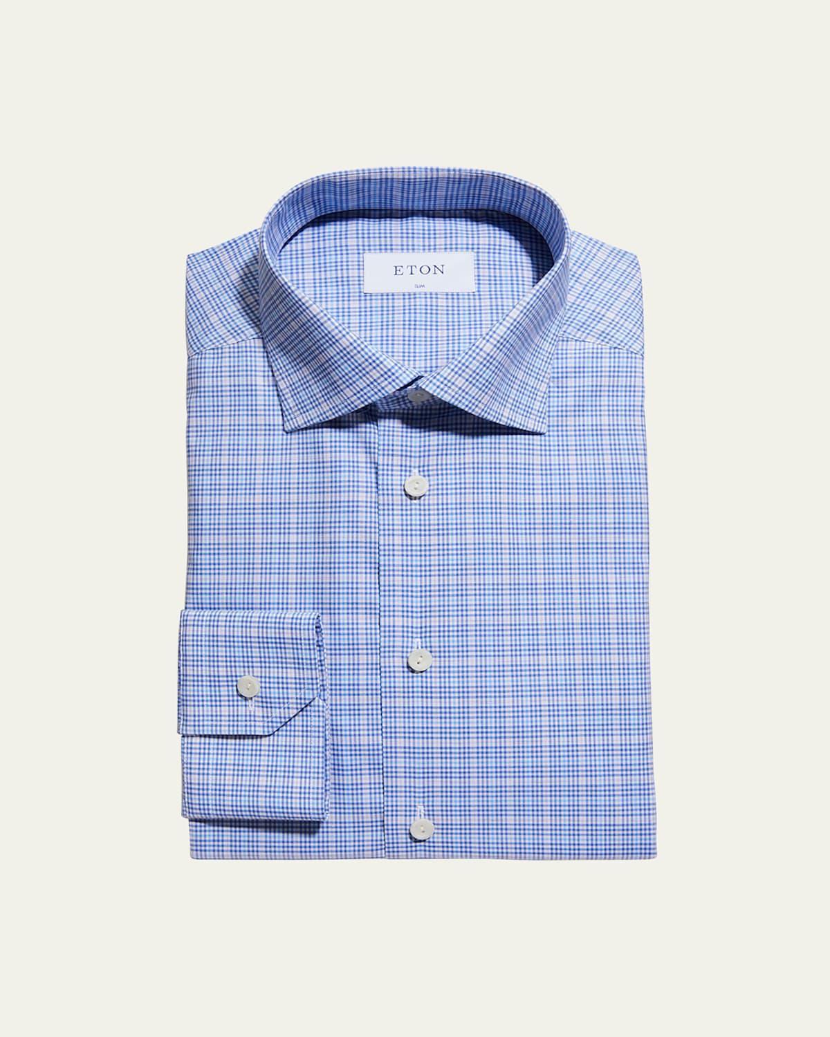 Eton Men's Slim Fit Check Dress Shirt - Size: 14.5 - BLUE Product Image