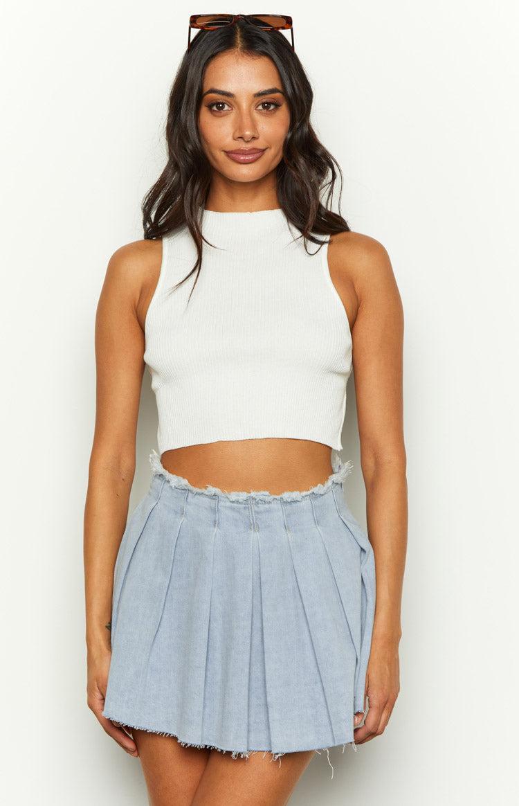 You're Mine Blue Denim Pleated Mini Skirt Product Image