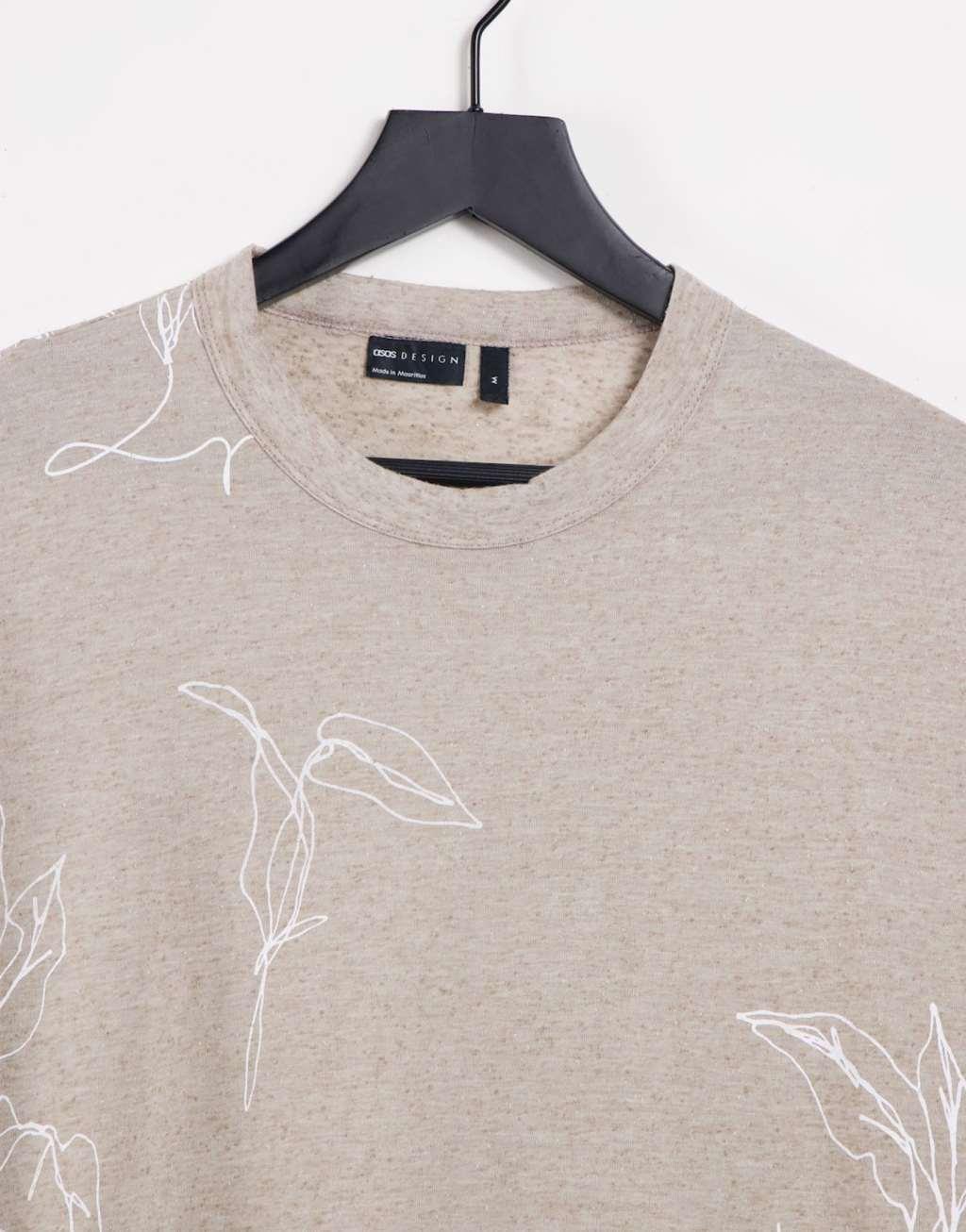 ASOS DESIGN oversized T-shirt in stone with all over line print Product Image