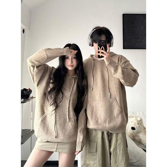 Couple Matching Melange Drawstring Hooded Sweater Product Image