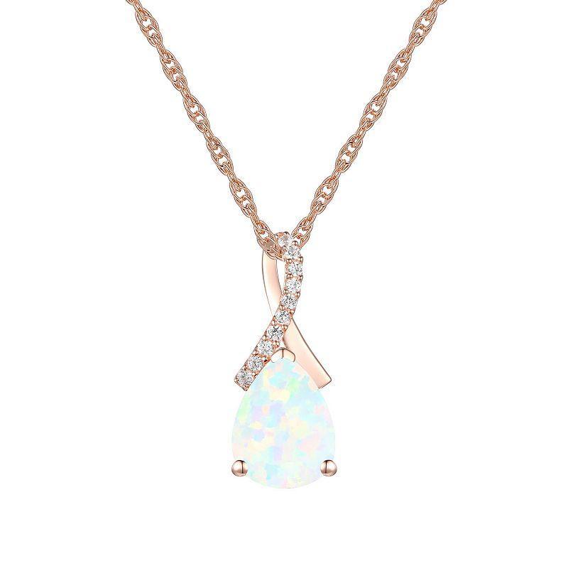 14k Rose Gold Over Silver Lab-Created Opal Pendant, Womens Product Image