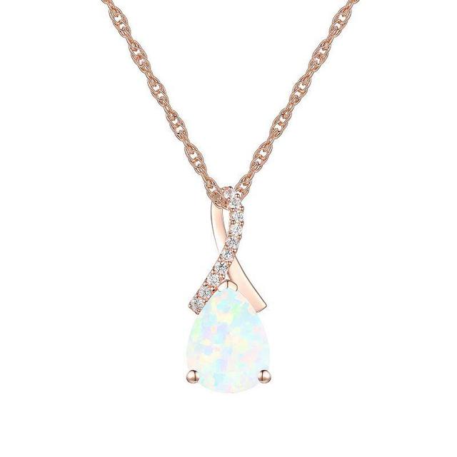 14k Rose Gold Over Silver Lab-Created Opal Pendant, Womens Pink Product Image