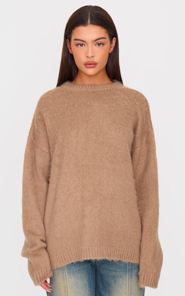 Taupe Fluffy Knit Oversized Sweater product image