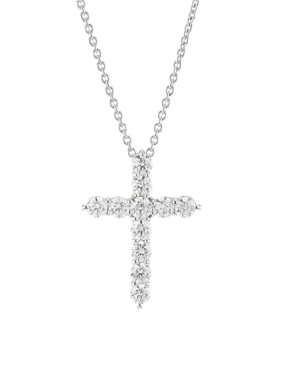 Womens 18K White Gold & Diamond Large Cross Pendant Necklace Product Image