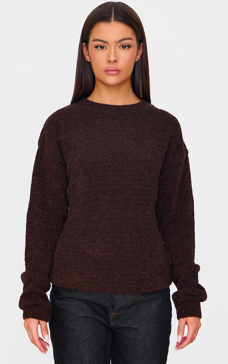 Chocolate Boucle Knit Oversized Sweater Product Image