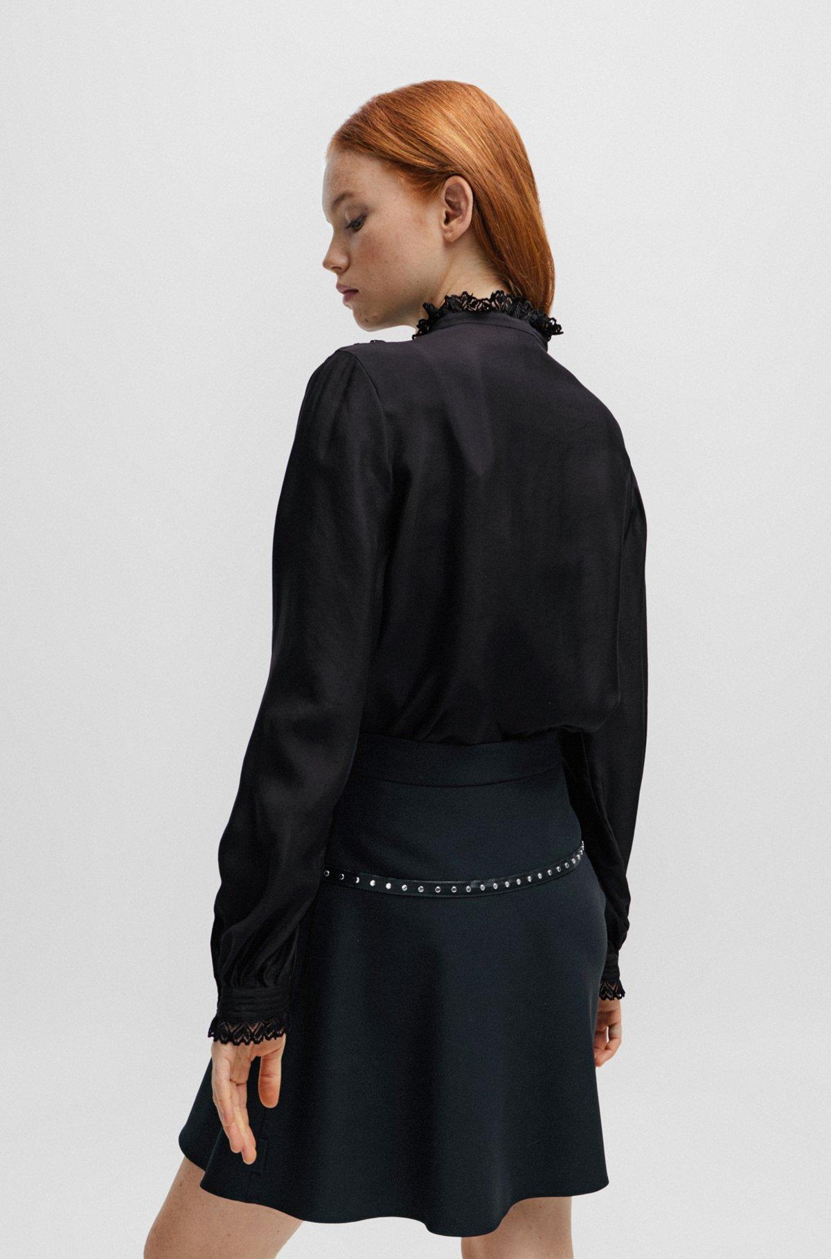 Regular-fit blouse with lace trims and pleating Product Image