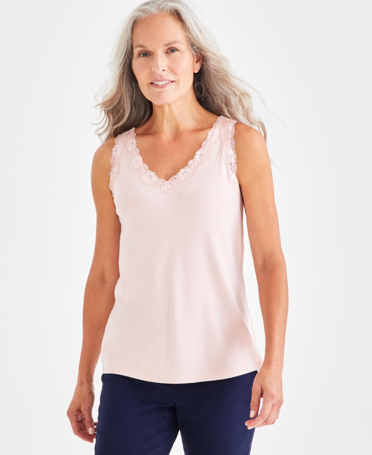 Style & Co Womens Lace-Trim Cotton Tank Top, Created for Macys product image