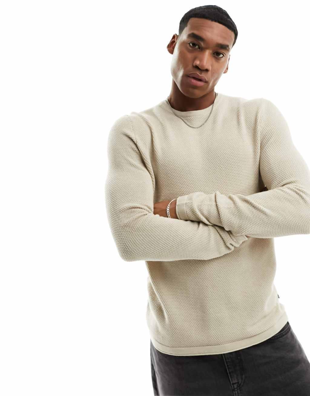 Only & Sons crew neck textured knit sweater Product Image