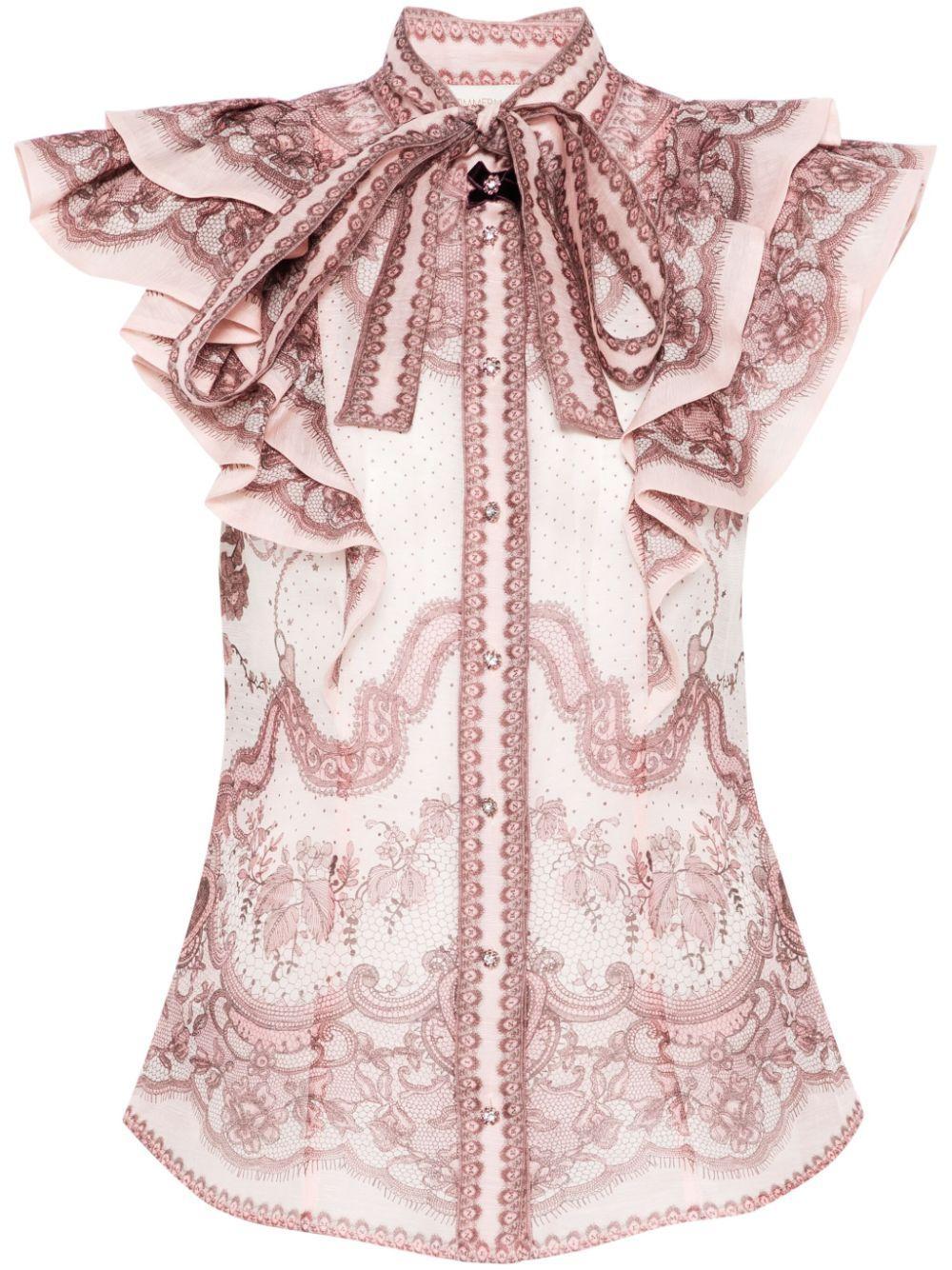 ZIMMERMANN Crush Frilled Fitted Blouse In Pink Product Image