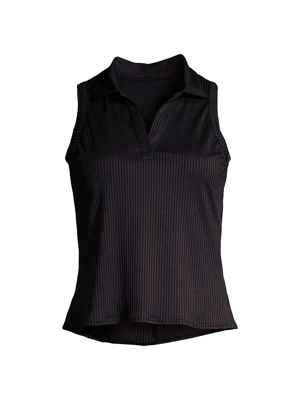 Womens Rib-Knit Sleeveless Polo Top Product Image