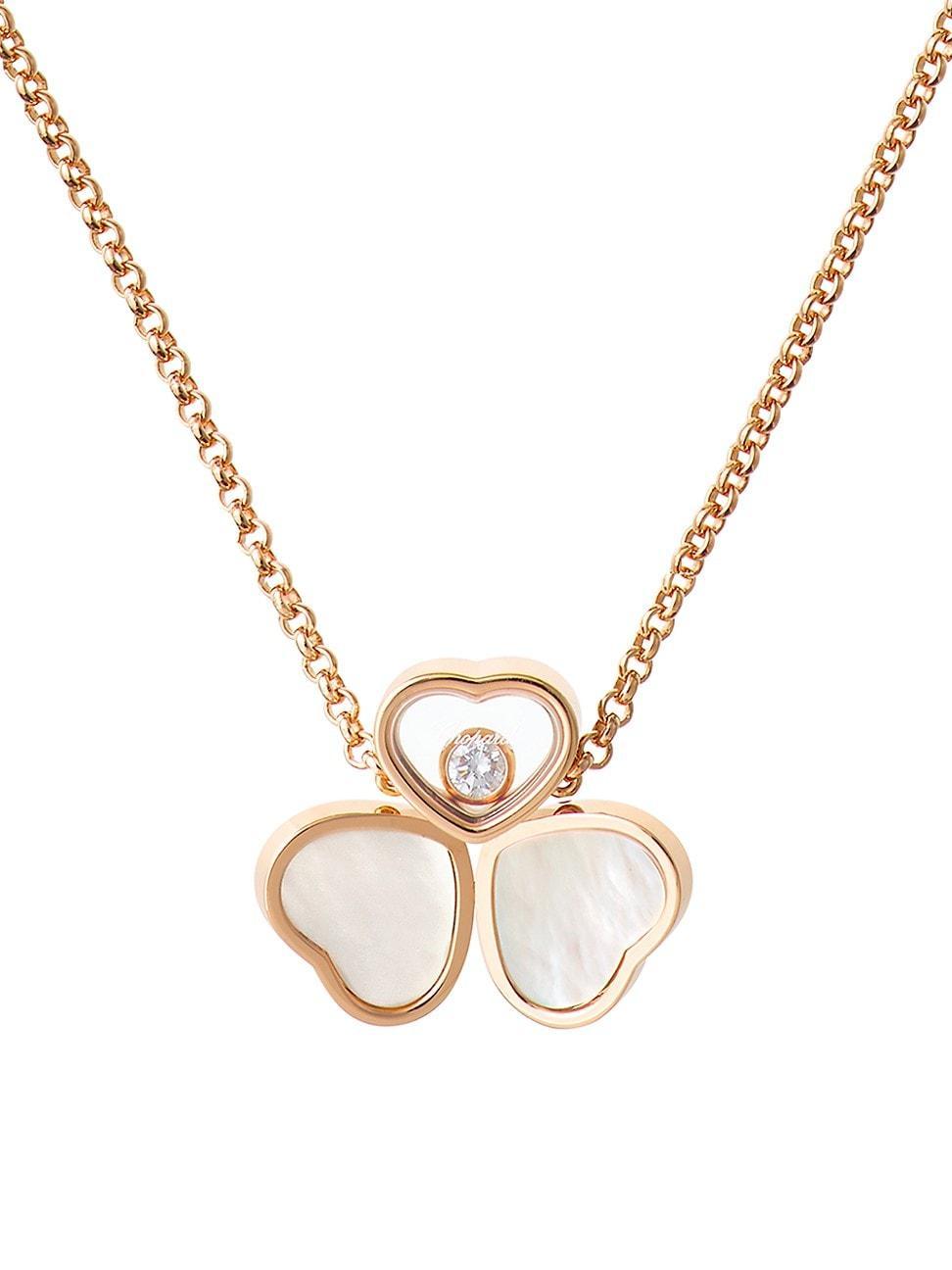 Womens Happy Hearts 18K Rose Gold, Diamond & Mother-Of-Pearl 3-Heart Pendant Necklace Product Image