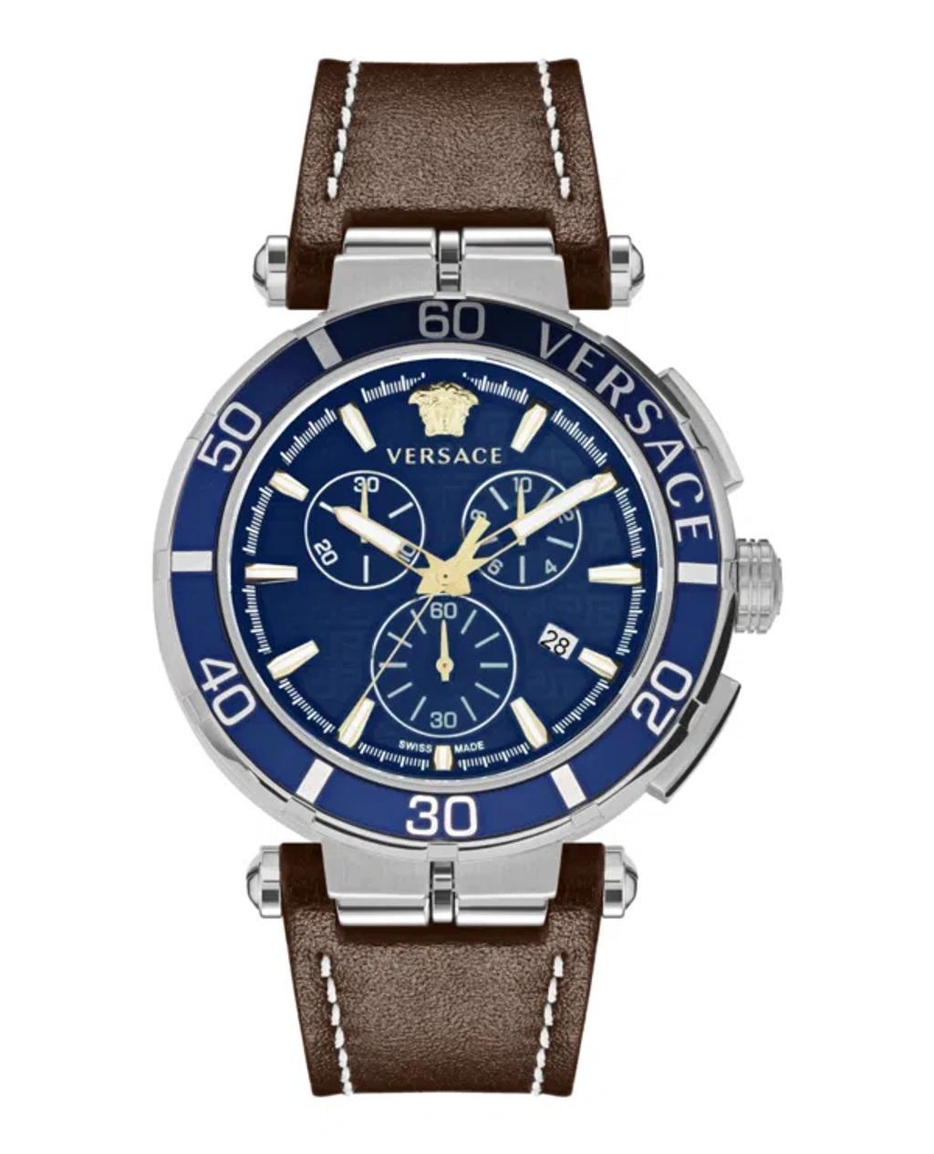 Greca Chrono Strap Watch In Blue Product Image