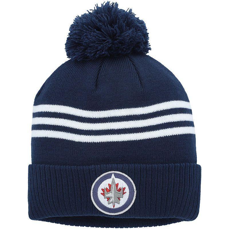 Mens adidas Navy Winnipeg Jets Locker Room Three Stripe Cuffed Knit Hat with Pom Product Image