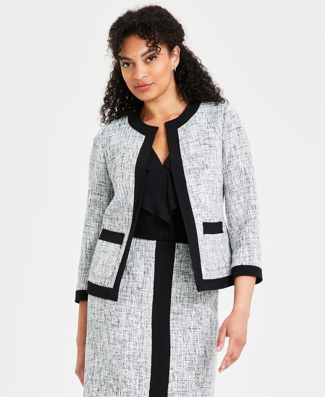 Petite Collarless Open-Front Trimmed Blazer Product Image