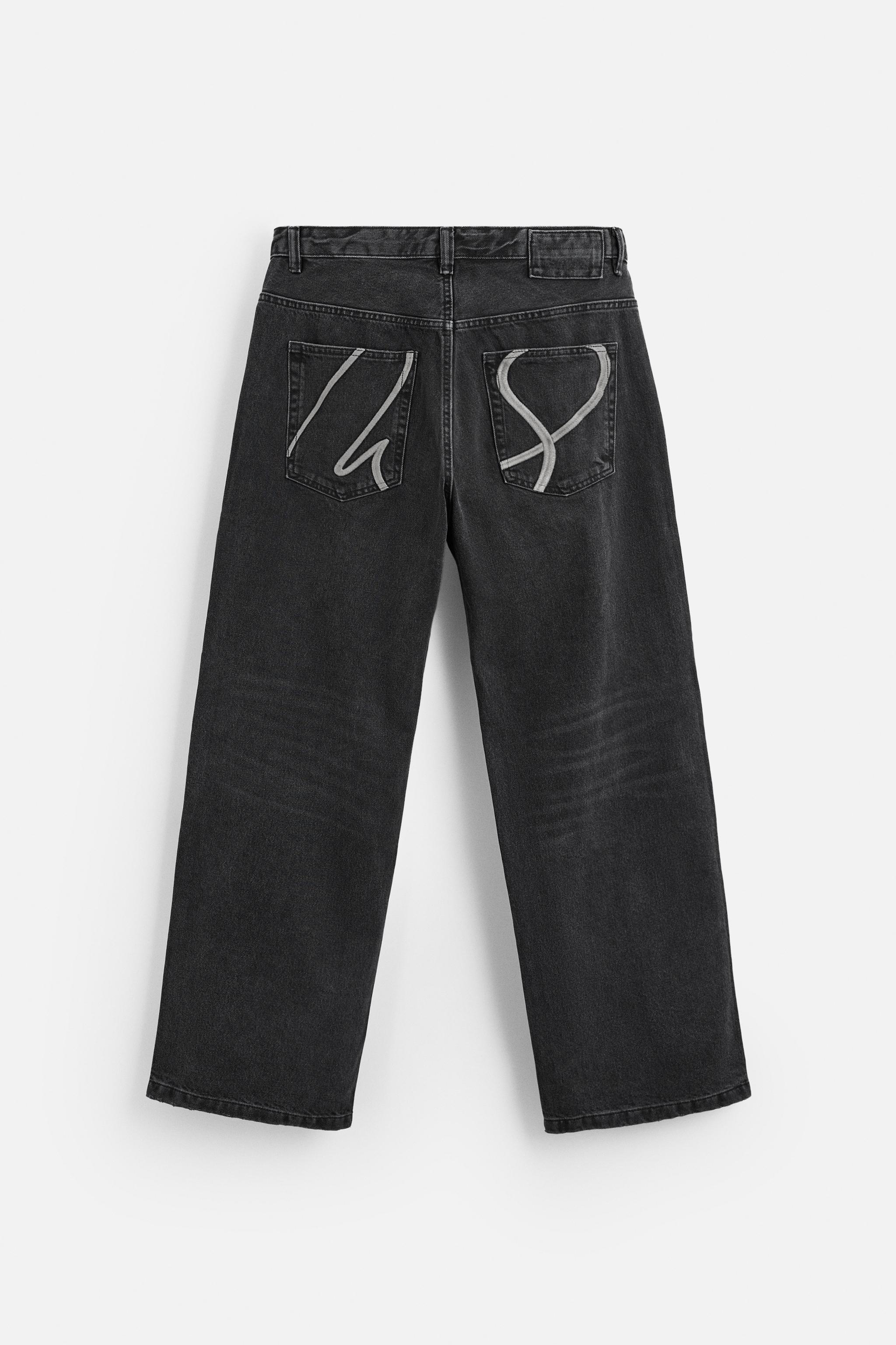 EMBROIDERED BAGGY FIT JEANS Product Image