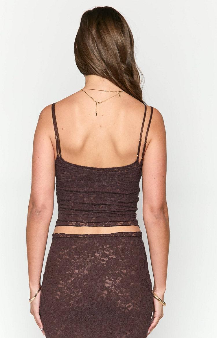 Willow Brown Lace Tank Top Product Image