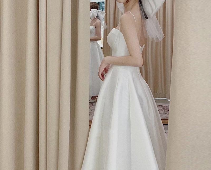 Spaghetti Strap Plain Maxi A-Line Wedding Dress Product Image