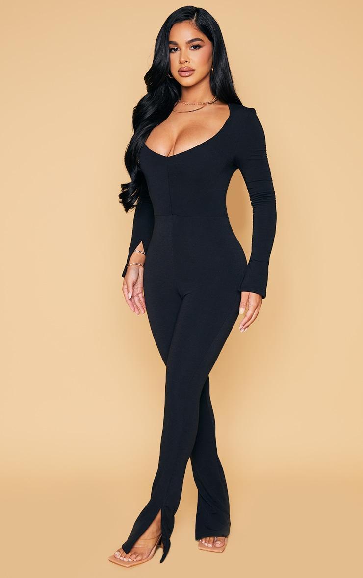 Petite Black Contour Jersey Ruched Front Jumpsuit Product Image