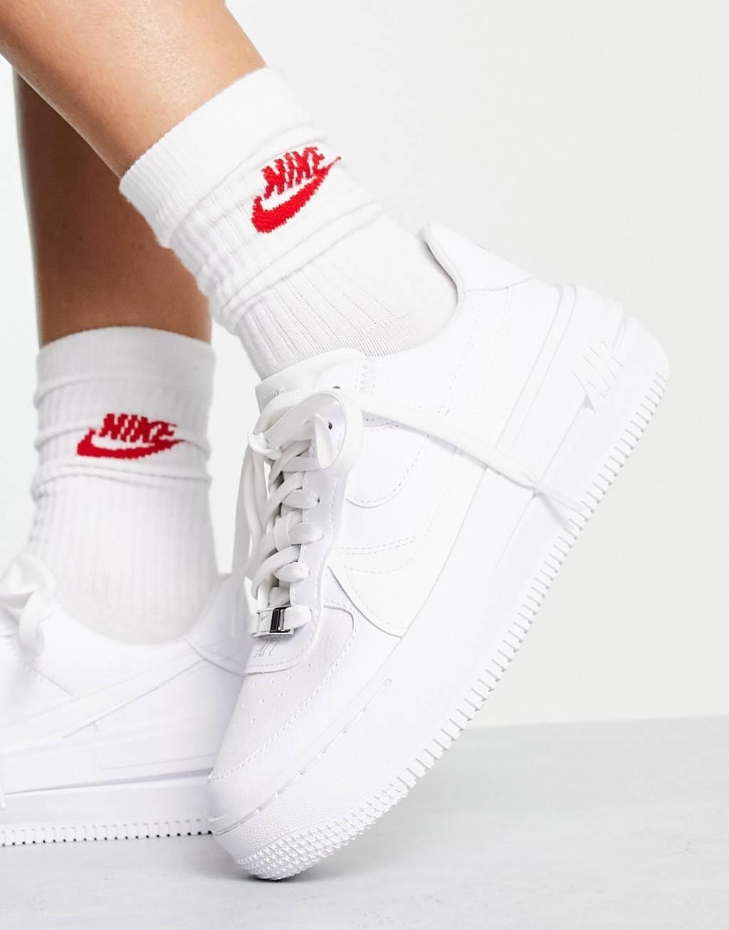 Nike Air Force 1 platform sneakers in triple white Product Image