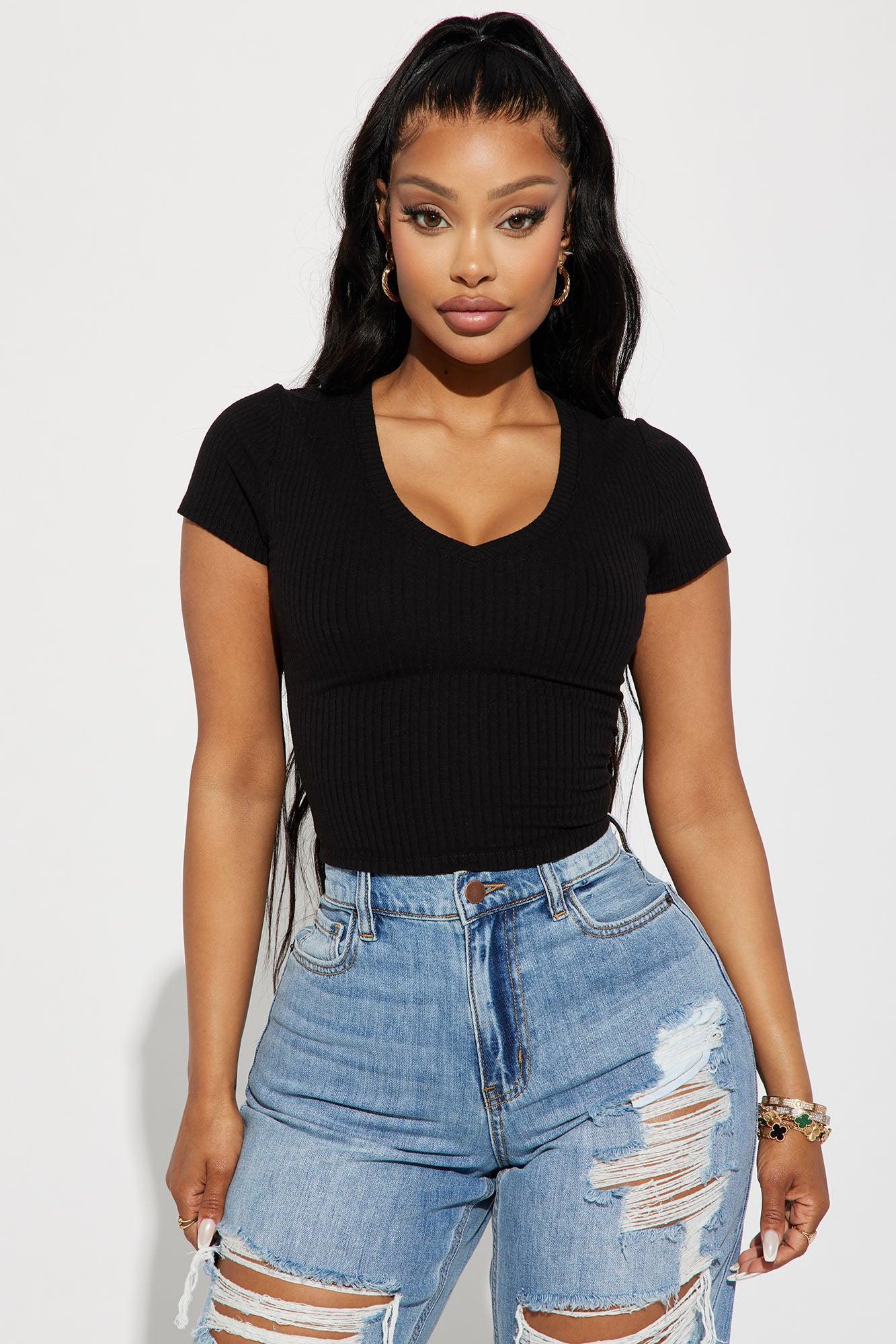 Sade Ribbed Crew Neck Top - Black Product Image