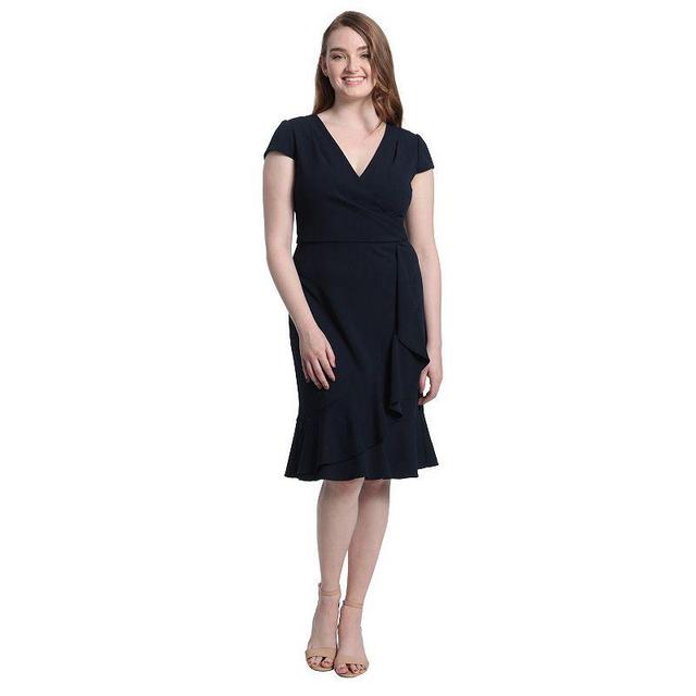 Womens London Times Cascade Ruffle Faux-Wrap Dress Blue Product Image