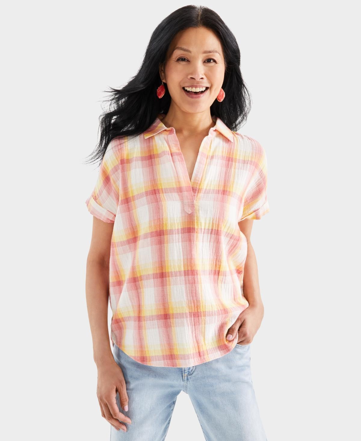 Women's Printed Gauze Short-Sleeve Popover Top, Created for Macy's Product Image