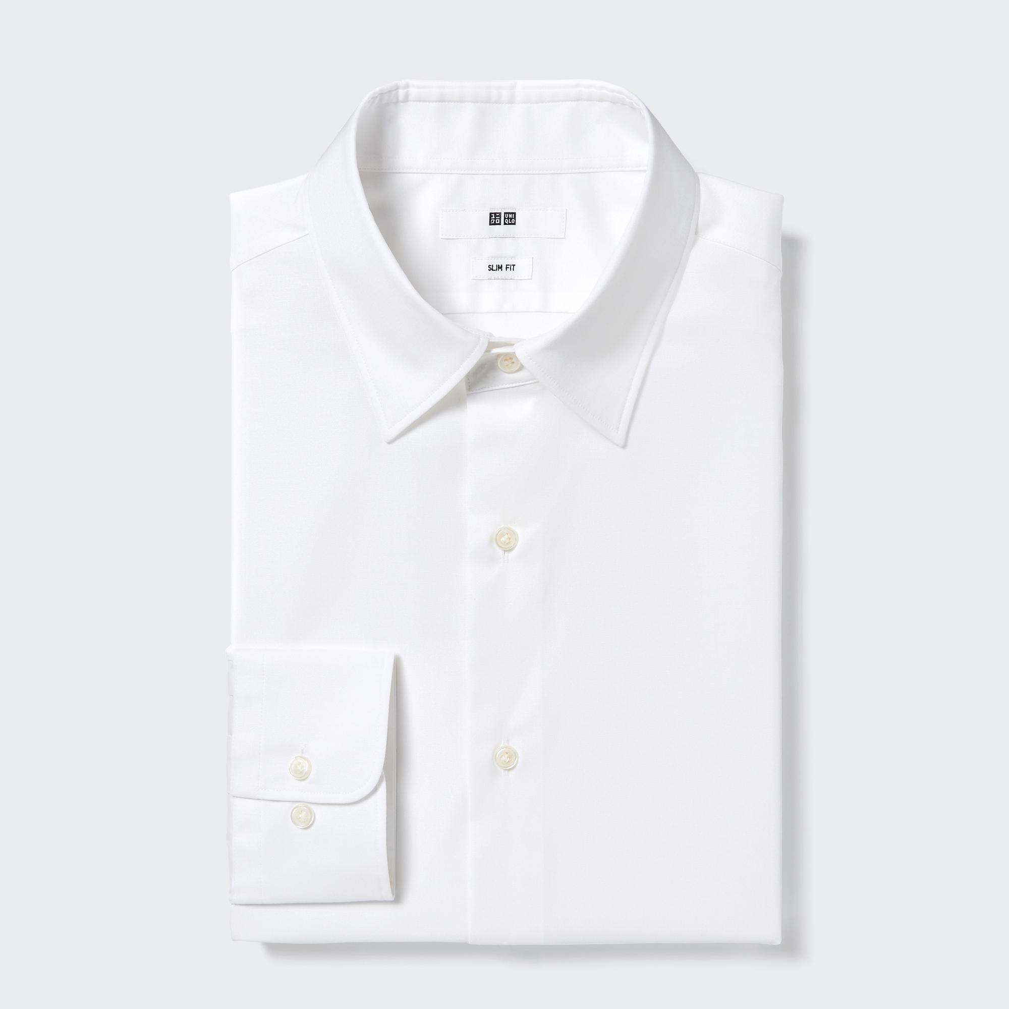 Mens Easy Care Stretch Slim-Fit Shirt with Shape-Retaining White Large UNIQLO US Product Image