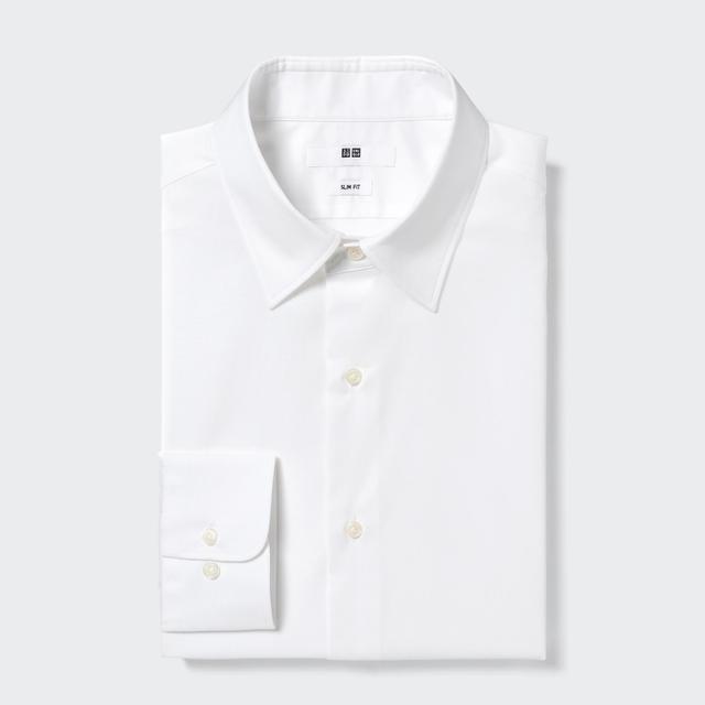 Mens Easy Care Stretch Slim-Fit Shirt with Shape-Retaining White Large UNIQLO US Product Image