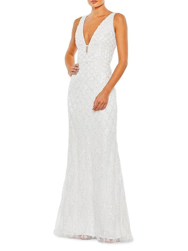 Womens Embellished V-Neck Column Gown Product Image