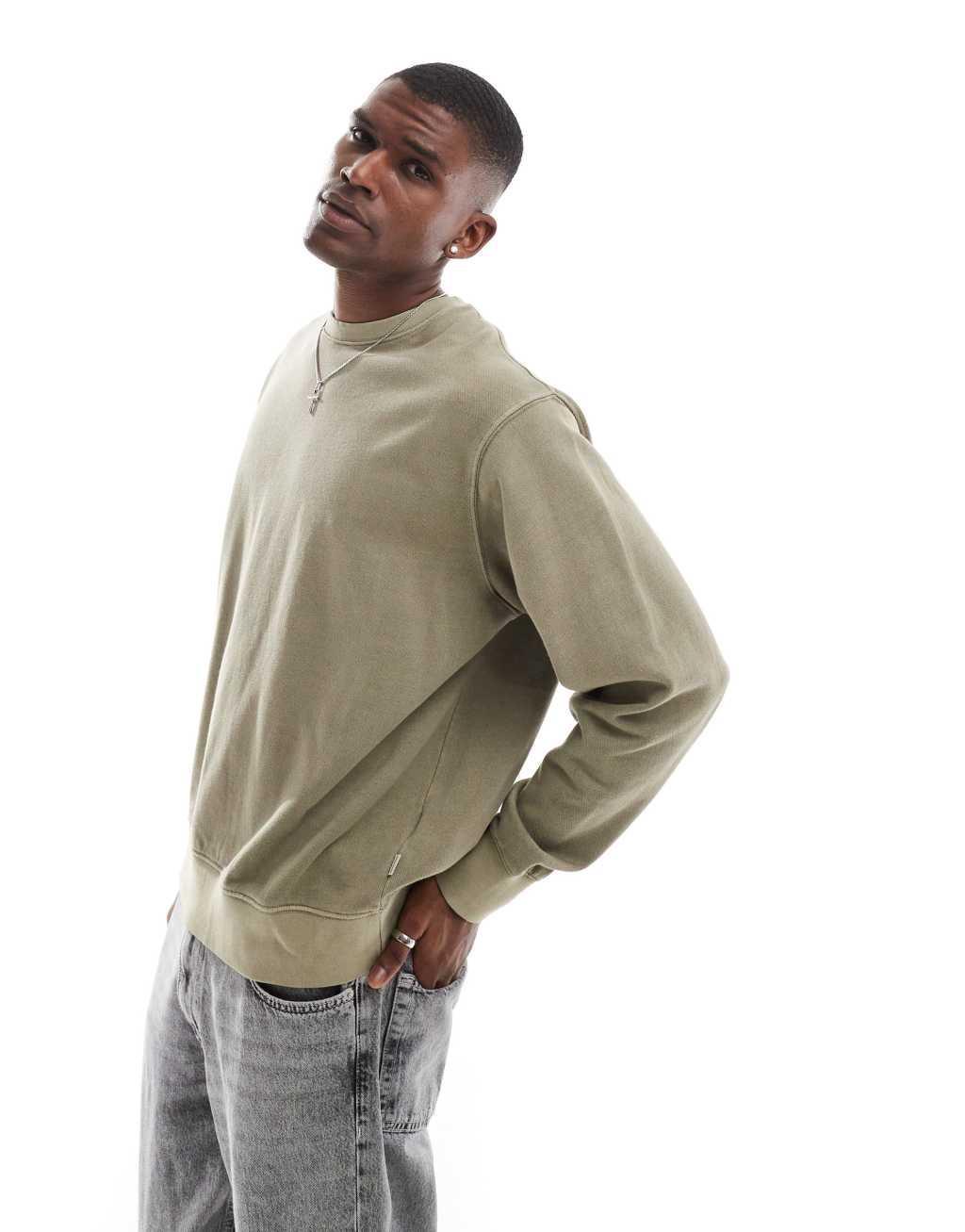 Jack & Jones super oversized sweatshirt in washed khaki Product Image