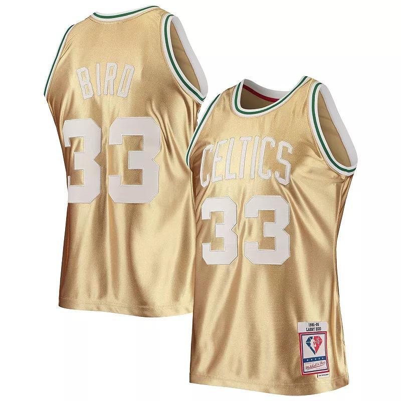 Mens Mitchell & Ness Larry Bird Boston Celtics 75th Anniversary 1985/86 Hardwood Classics Swingman Jersey Product Image