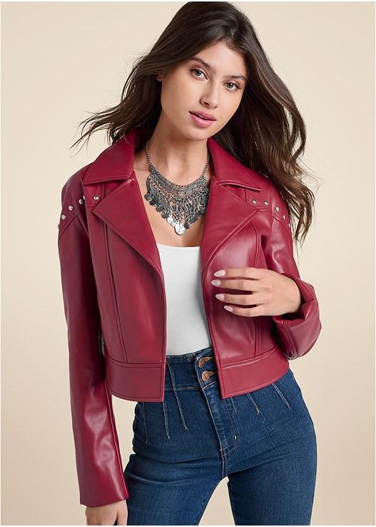 Faux-Leather Grommet Jacket Product Image