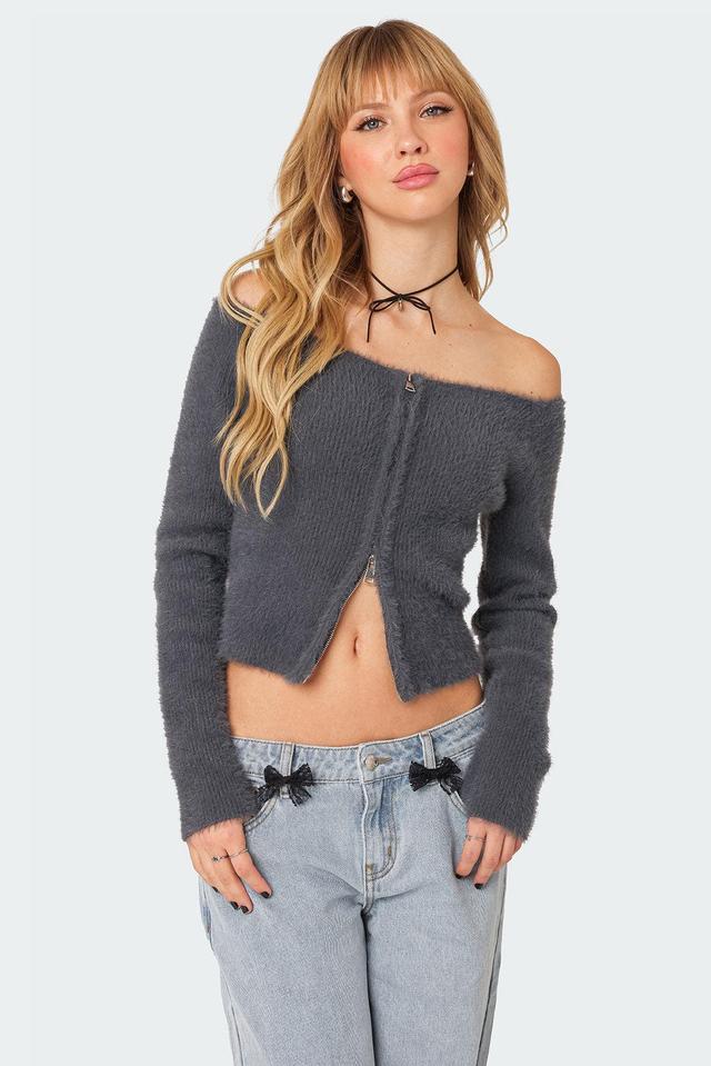 Sonia Off Shoulder Fuzzy Knit Top Product Image