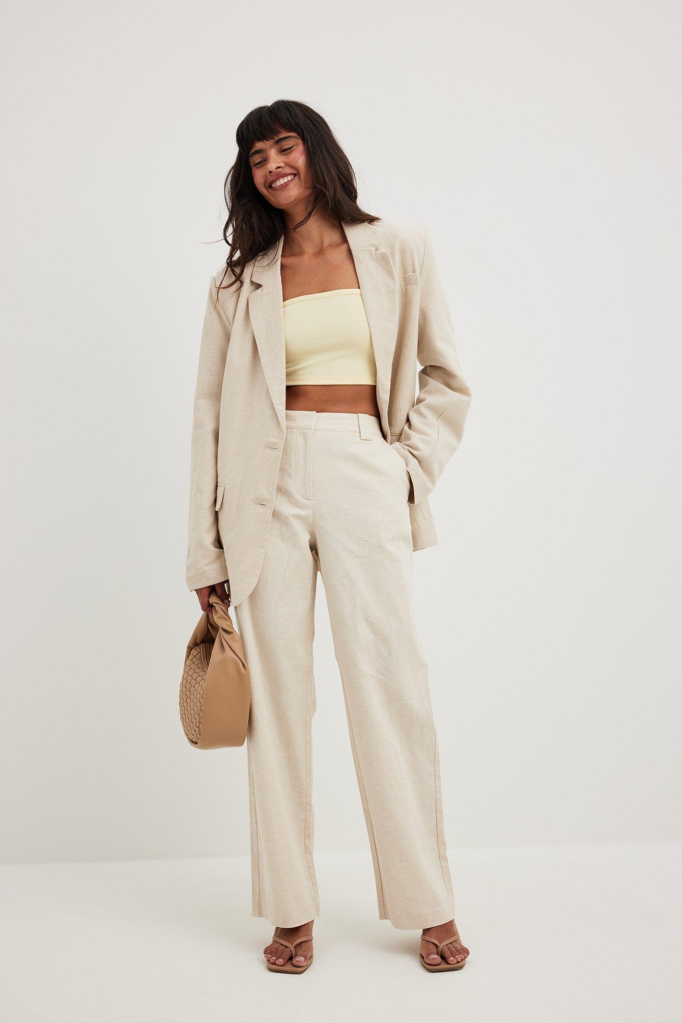 Mid Waist Tailored Linen Suit Pants Product Image