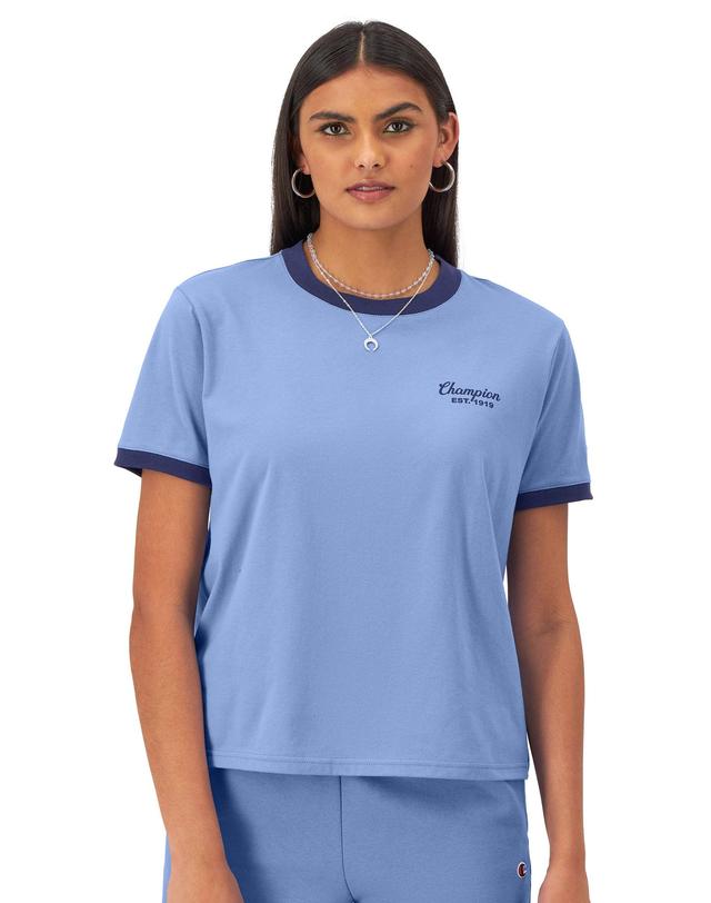 Womens Ringer T-Shirt, Champion 1919 Graphic Plaster Blue/Blown Glass Blue 2XL Product Image