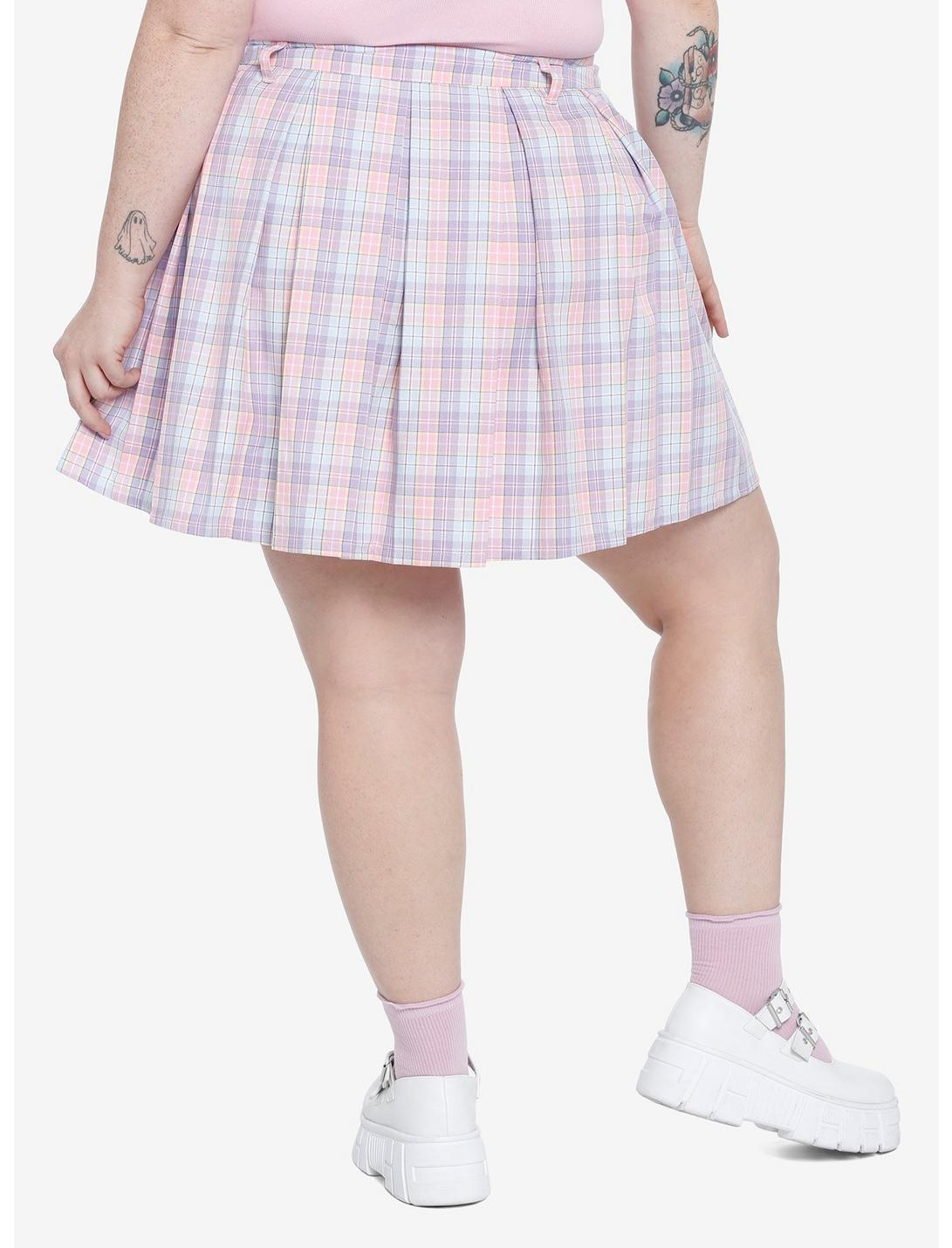 Pastel Plaid Pleated Mini Skirt With Chain Plus Size Product Image