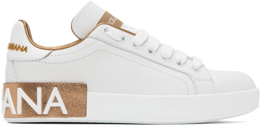 White & Gold Portofino Low Sneakers In 8l315 Oro Polvere Product Image