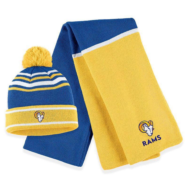 Womens WEAR by Erin Andrews Royal Los Angeles Rams Colorblock Cuffed Knit Hat with Pom and Scarf Set Product Image