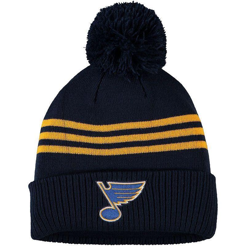 Mens adidas St. Louis Blues Locker Room Three Stripe Cuffed Knit Hat with Pom Product Image