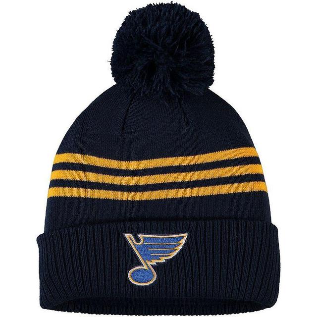 Mens adidas St. Louis Blues Locker Room Three Stripe Cuffed Knit Hat with Pom Product Image