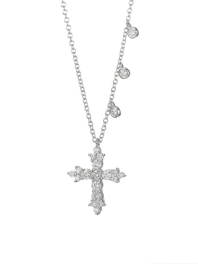 Womens Diamond & 14K White Gold Cross Necklace Product Image