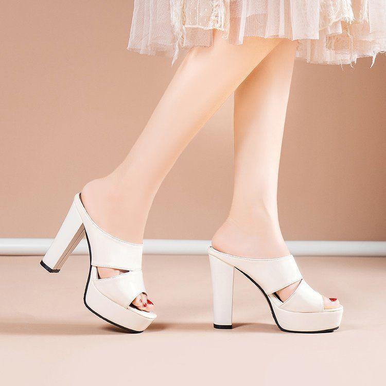 Peep-Toe Platform Chunky-Heel Slide Sandals product image