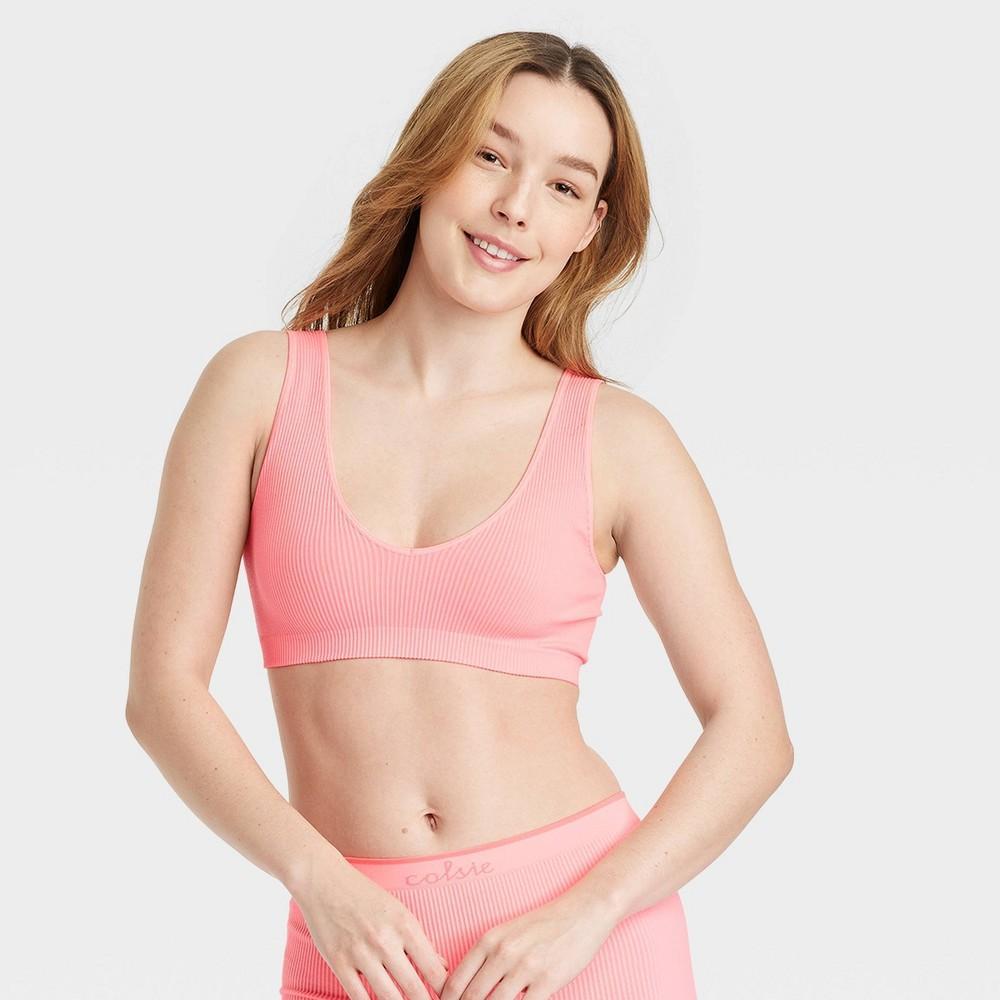 Womens Reversible Neckline Seamless Bralette - Colsie Pink L Product Image