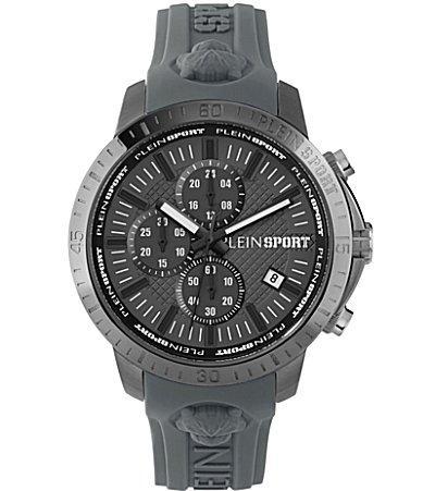 Plein Sport Mens Chronograph Date Quartz Plein Gain Gray Silicone Strap Watch 43mm - Ion Plated Gunmetal Product Image